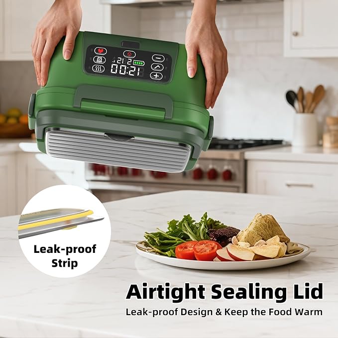 XL 6.3-Cups Cordless Electric Heated Lunch Box for Adults, Rechargeable Battery Powered Smart Self Heating Lunchbox for Men Women, 100W Food Warmer for Trucks Driver Travel Office Worker