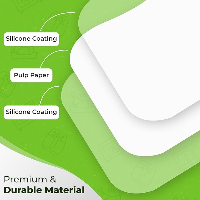 Air Fryer Disposable Paper Liners - 100 pcs of White 7.9In Parchment Cooking Paper Liner - Fit Large Square Fryers Basket - Heat-resistant, Oil-proof, Water-proof, Non-Stick