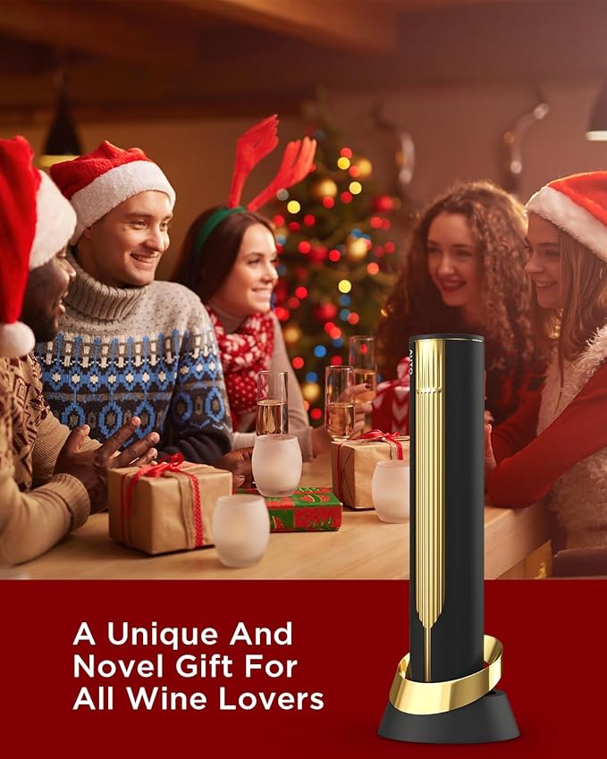Newise Rechargeable Electric Wine Opener with Charging Base & Foil Cutter, Automatic Corkscrew for 60 Bottles, Luxury Mothers Gift for Wine Lovers Women Men - Gold & Black