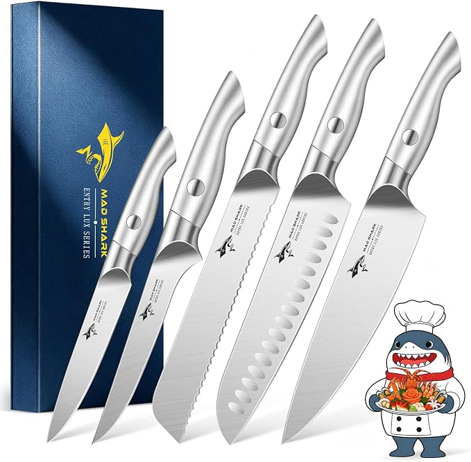 MAD SHARK Kitchen Knife Set, 5PCS Sharp Ultra Chef Knife Set, High Carbon Stainless Steel Knives Set with Ergonomic Handle, Professional Kitchen Knives Sets, Gift Box Packaging