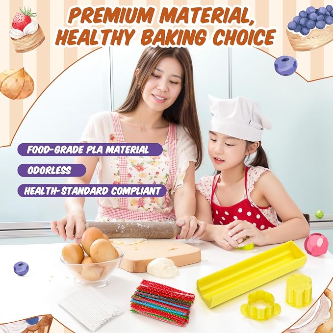 Flower Cutter, Flower Mold Set with 9in Tray, Cake Pop Mold with 100 Sticks, 100 Bags and 100 Ribbons, Baking Tools for Baby Shower Home Birthday Parties Wedding Desserts