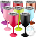 Yinder 8 Pcs Stemmed Stainless Steel Wine Glasses, 12 oz Stainless Wine Goblet with Lids Double Wall Insulated Unbreakable Goblets Insulated Stem Tumbler for Friendship Birthday Party(8 Colors)