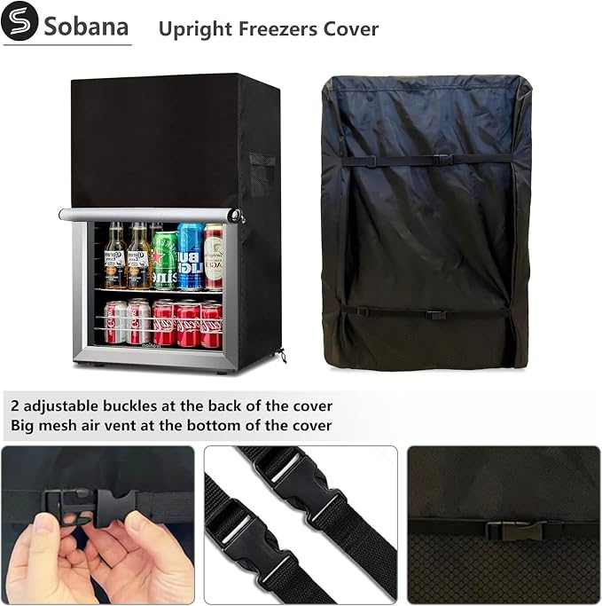 Upright Freezers Cover,Waterproof Outdoor Fridge Cover with Double Zipper for 3.0 Cubic Compact Mini Freezer (22" W x 23" D x 34" H,Black)