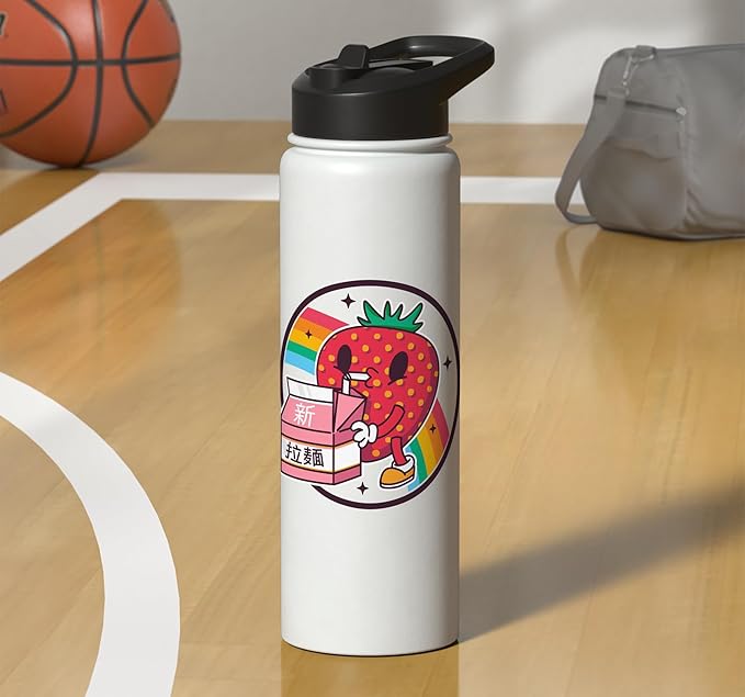 Strawberry Milk Carton Kawaii Retro Rainbow Anime Stainless Steel Insulated Water Bottle
