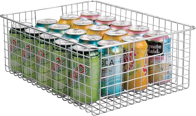mDesign Metal Wire Food Storage Basket Organizer with Handles for Organizing Kitchen Cabinets, Pantry Shelf, Bathroom, Laundry Room, Closets, Garage - Concerto Collection - 2 Pack - Chrome