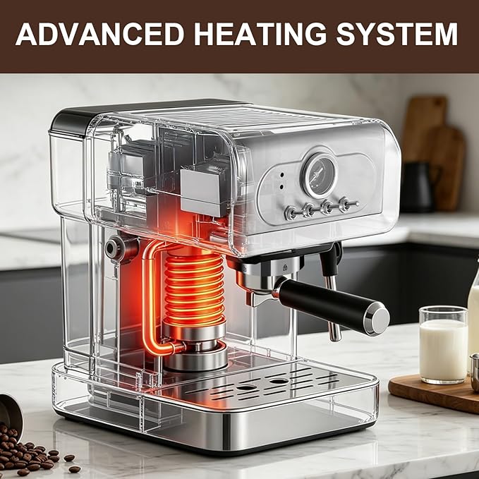 Espresso machine 20 Bar, Espresso Maker with Powerful Steam Milk Frother, Stainless Steel Coffee Machine with Fast Heating System for Latte, Cappuccino