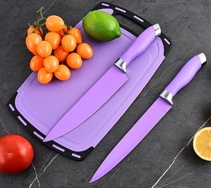 Kitchen Utensils and Knives Set, 20PCS Knife and Cooking Spoon Tools Set with Storage Holder, Sharp Stainless Steel Knife Sets with Bread, Chef Knife (Purple)