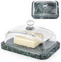 Koville Green Marble Butter Dish with Glass Lid for Countertop and Refrigerator Door Shelf, Green Marble Butter Keeper, Stone Butter Dish with Lid, Airtight Butter Keeper Container, Dishwasher Safe
