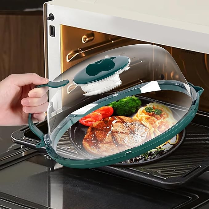 Microwave Cover with Water Steamer, Microwave Splatter Cover, 10 Inch Plate Covers with Integrated Handle Splatter Guard, Kitchen Gadgets & Accessories, House Essentials for Gift