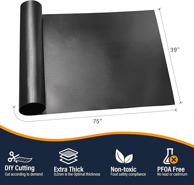 75"x39" Teflon Liner Roll for Ovens, Stovetops & Grills - Cut to Custom Fit - Versatile Non-Stick Teflon Mat, Can Use As Oven Liner, Grill Mat, Stovetop Cover, Baking Sheet