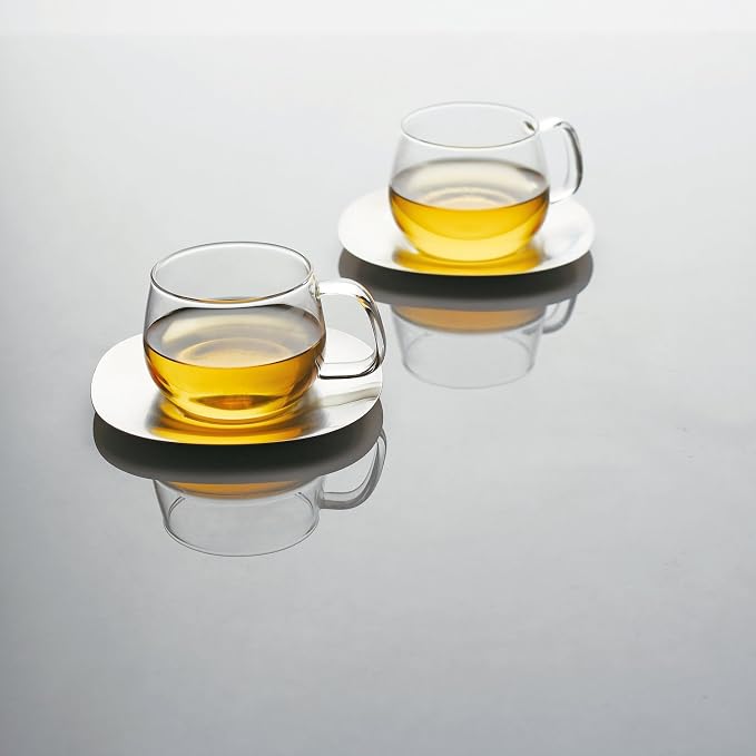 KINTO 8337 Cup & Saucer, 8.1 fl oz (230 ml), Stainless Steel, Heat Resistant Glass, Gift