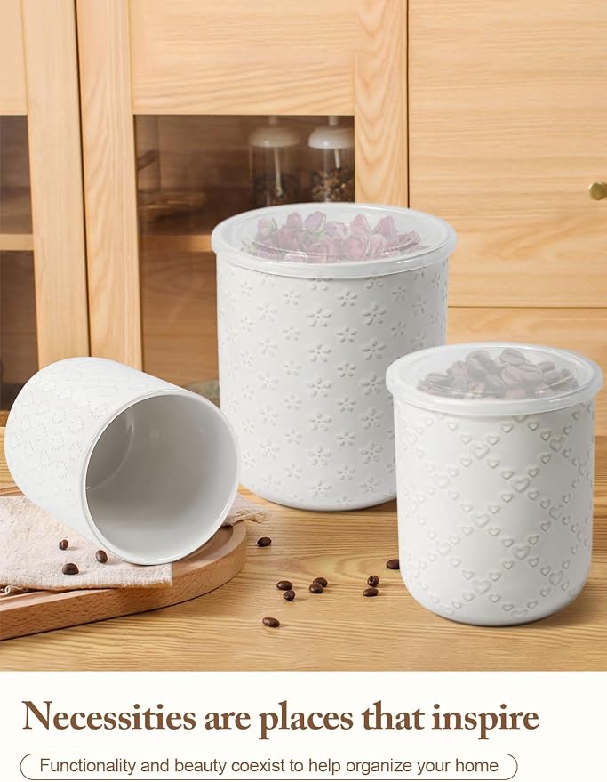 Kitchen Utensil Holder for Countertop, Ceramic Utensil Organizer for Spatulas and Spoons, Modern Embossed Kitchen Counter Decor, White Utensil Organizers for Cooking Tools