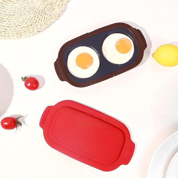 Microwave Egg Cooker, Rapid Egg Poacher, Quick Heat Fryer for Two Eggs, Portable Cooker for Sandwiches Making, Twin Cavities, Non-Stick, Dishwasher-Safe