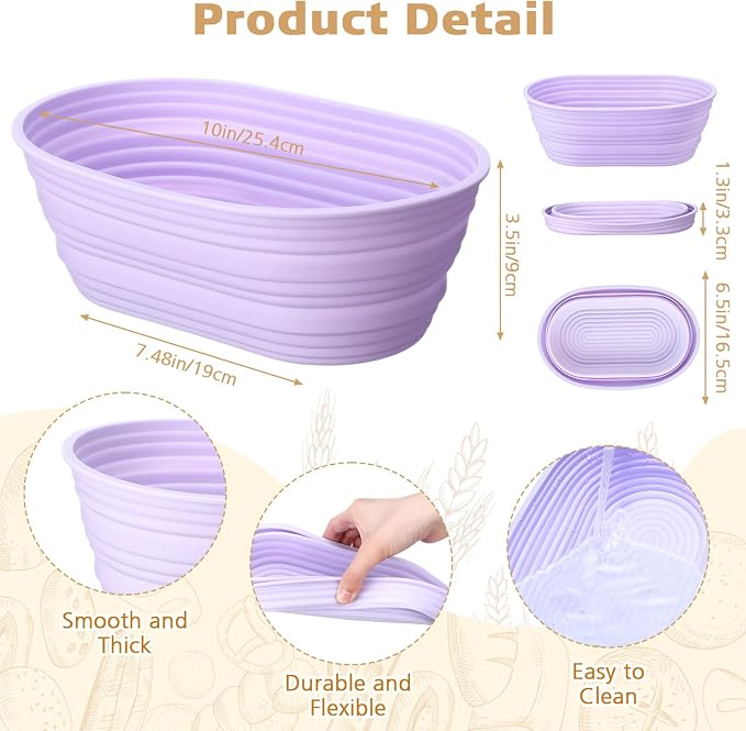 Honeydak 8 Pcs Silicone Bread Proofing Baskets Oval Banneton Basket 10 Inch Collapsible Sourdough Bread Baking Supplies Non-stick Dough Proofing Bowls Containers Oven Safe for Breads Making