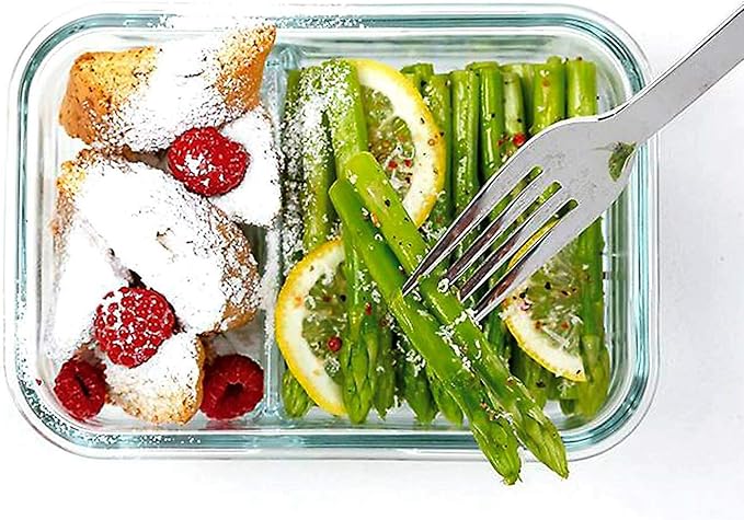 Glasslock Duo 5 Piece Clear Tempered Glass Microwave, Dishwasher, Freezer Safe Divided Food Storage Containers with Snap Close BPA Free Plastic Lids