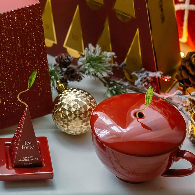 Tea Forte Porcelain Tea Cup and Lid, Steeps 8 oz., Microwave & Dishwasher Safe, Café Cup Ruby Red