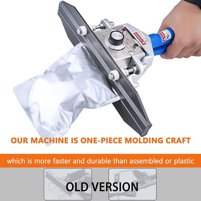 Portable Hand Held Mylar Bag Crimper and Sealer - Integrated Type for Plastic/ Snack Bags Food Storage (12 inch)