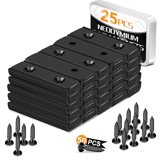 TRYMAG Strong Neodymium Bar Magnets, 45Lbs Heavy Duty - 25 Pack Rare Earth Magnets Strips for Garage, Workshop - 40 x 13.5 x 5mm
