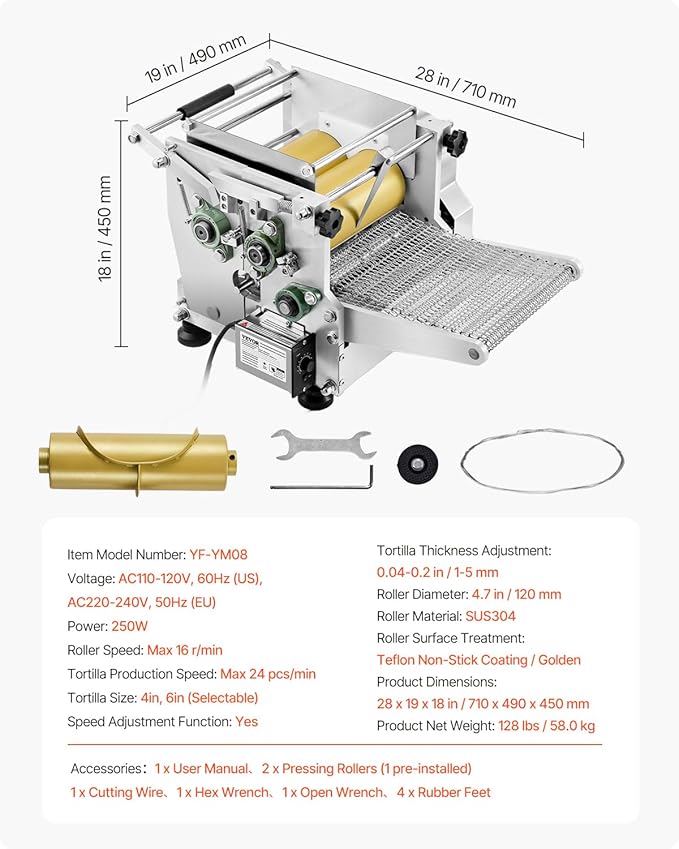 VEVOR Electric Tortilla Maker, Automatic Corn Tortilla Making Machine with Non-Stick Coating and Two Molds(4 in + 6 in), Electric Chapatti Machine Suitable for Produce Sopes Pita Tortilla Pizza