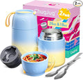 2 Pack Insulated Food Jar Set, 26oz & 18oz Stainless Steel Vacuum Insulated Soup Containers for Hot Food, Leak-Proof Thermal Food Jars with Spoons, Cute Stylish Design for School, Work & Travel(Blue)