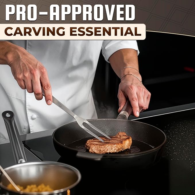 Carving Fork for Meat – 11" Stainless Steel Meat Fork Carving Tool, Ergonomic Two-Prong Utensil with Solid Metal Handle, Dishwasher Safe Construction – Heat-Resistant for Grilling, Turning & Serving