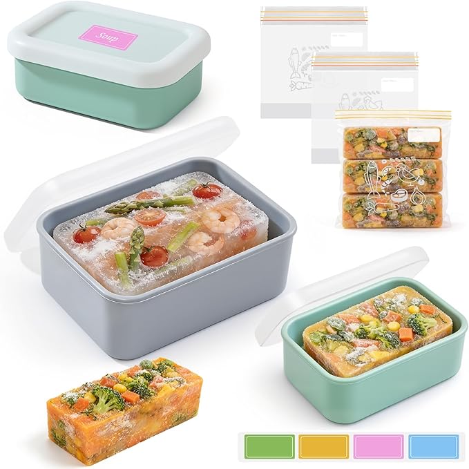 Meal Prep Freezer Storage Bundle - 6 Pack Plastic Food Storage Containers with Insulated Bag & 3 Pack Silicone Soup Freezer Molds with Freezer Bags | BPA-Free Stackable Oven/Microwave/Dishwasher Safe