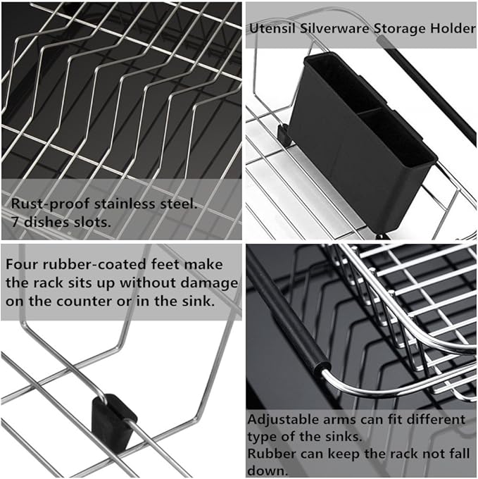 SANNO Expandable Dish Drying Rack Over The Sink Dish Drainer 26" L X 14" W, Kitchen Sink Protector Bottom Grid Over Sink,Stainless Steel