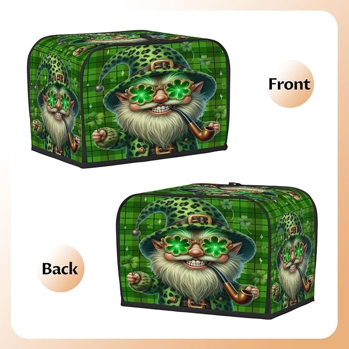 St Patrick Green Funny Gnome Toaster Cover 2 Slice Dust and Fingerprint Protection Toaster Bread Maker Covers Washable Kitchen Small Appliance Covers for Kitchen Accessories Decor Bakeware Women Gift