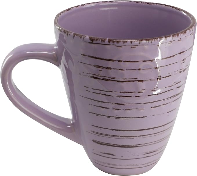 Elama Malibu Mica 16-Piece Stoneware Embossed Pattern Reactive Glaze Purple Dinnerware Set, Tableware, Serveware Set (Mica Purple)