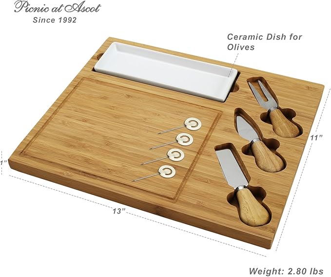 NCAA Texas Longhorns Officially Licensed Bamboo Cheese/Charcuterie Board with Knife Set & Cheese Markers by Picnic at Ascot