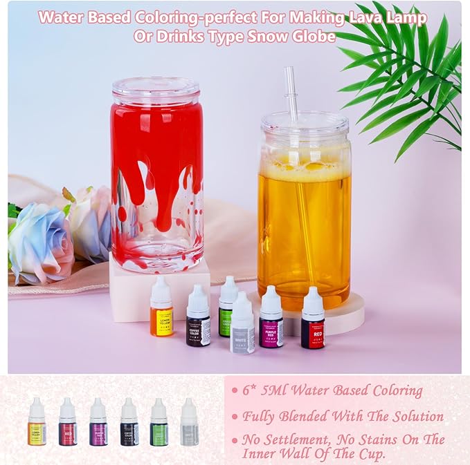 6 Pack 16 Oz Acrylic Snow Globe Tumbler Supplies Starter Kit, Double Wall Plastic Pre-Drilled Snowglobe Tumbler Cup Tool Set, Including Squeeze Bottle Cup Cradle and Scraper etc.
