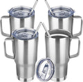 20 oz Tumbler with Handle Stainless Steel Insulated Coffee Mug Tumbler with Lid and Straw Double Wall Vacuum Insulated Coffee Mug Leak Proof Travel Mug Tumbler for Hot and Cold Drink (Silver,4pack)