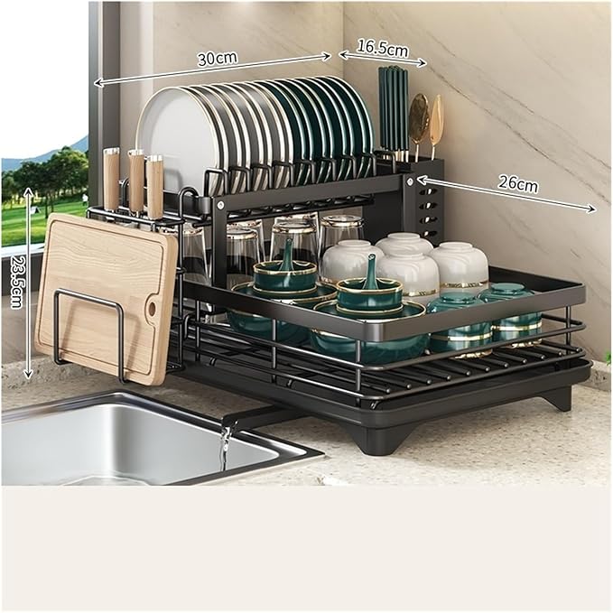 Adjustable Stainless Steel Dish Drying Rack with Drainboard - Over Sink Plate Organizer for Kitchen Storage