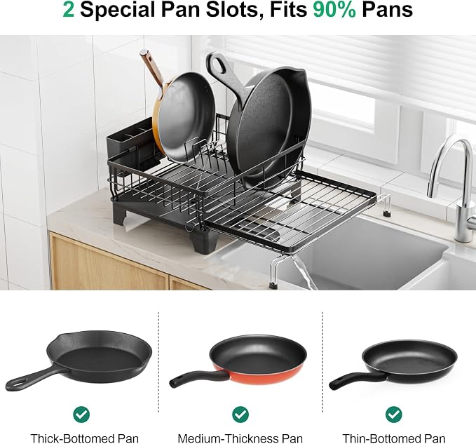 GSlife 2 in Set Dish Extendable Drying Rack and Sink Caddy - Expandable 2-in-1 Dish Drying Rack with Drain Spout and Large Sponge Holder for Kitchen Sink, Bundle Sales