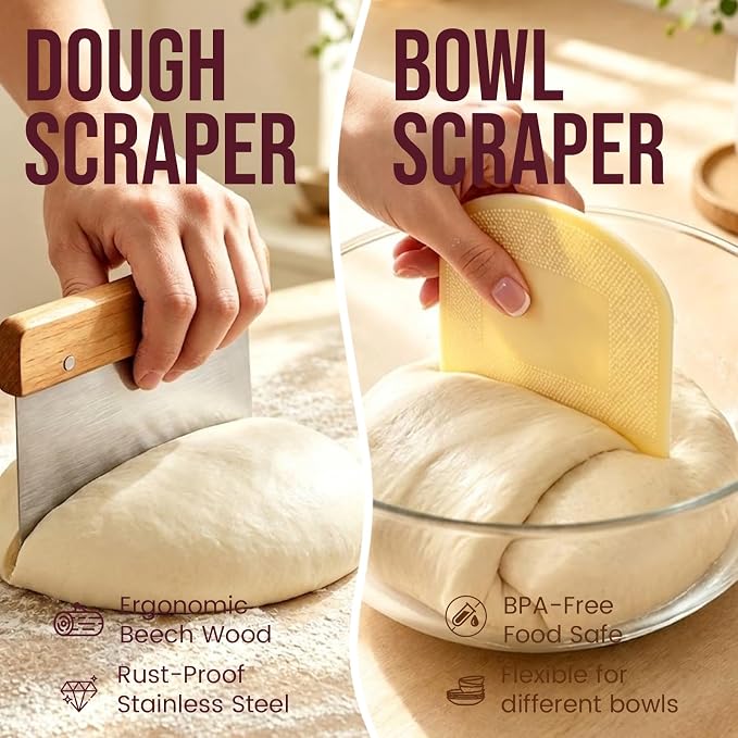 DOYOLLA Bread Proofing Baskets Set, 10 inch Oval & 8.5 inch Round Sour Dough Proofing Bowls w/Tools for Sourdough Bread Baking Supplies, Baking Gifts, Bread Making Kit | Handmade Rattan