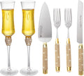 Wedding Cake Knife and Server Set, Gold Cake Cutting Set for Wedding, Mr and Mrs Champagne Flutes for Bridal Shower Gifts Engagement Gifts for Couples