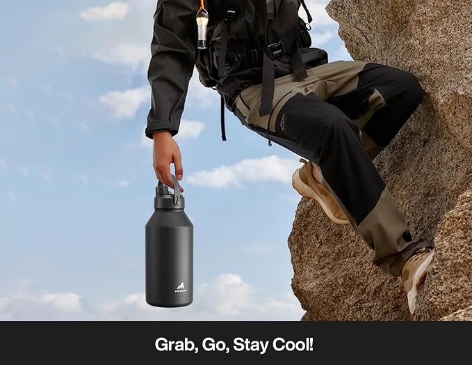 POWCAN 64 oz Insulated Water Bottle with 2-in-1 Straw and Spout Lid, Keep Cold 24H, Leak-Proof, BPA-Free, Double Wall Stainless Steel Water Bottle for Sports, Gym, Travel, and School (Dark Knight)