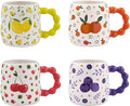 Bico Cartoon Fruit Pop Ceramic Mugs, Set of 4, for Coffee, Tea, Drinks, Microwave & Dishwasher Safe