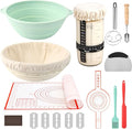 Sourdough Bread Baking Supplies, Banneton Bread Proofing Basket, 10 Inch Oval & Round Bread Baskets with Liners & Covers, Sourdough Starter Kit