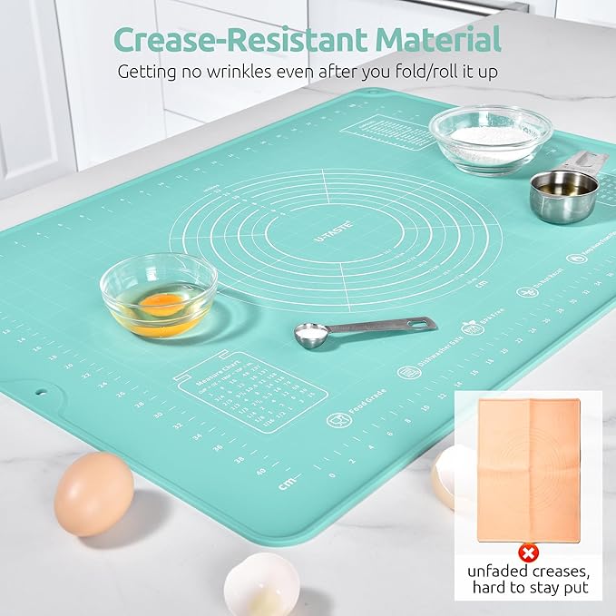 U-Taste 28"x20" Large Food-Grade Liquid Silicone Pastry Mat and 3oz 6oz Small Storage Containers Food Grade Liquid-Silicone Freezer Box Set of 4 (Aqua Sky)