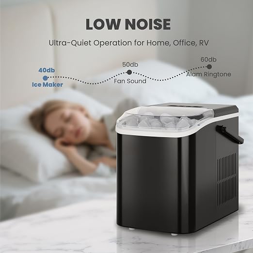 DUMOS Countertop Ice Maker with Handle, 26lbs/24H, Makes 9 Bullet Cubes in 6 Mins, Auto-Cleaning, Portable Ice Machine for Home Kitchen RV Camping, Black