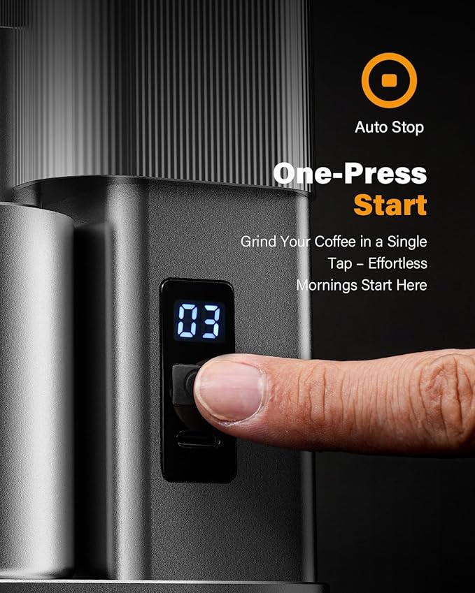 SHARDOR All-Metal Single-Dose Coffee Grinder – Quiet DC Motor, Home-use Espresso Grinder, Burr Coffee Grinder, with 80 Settings and an LED Power Display，Silver