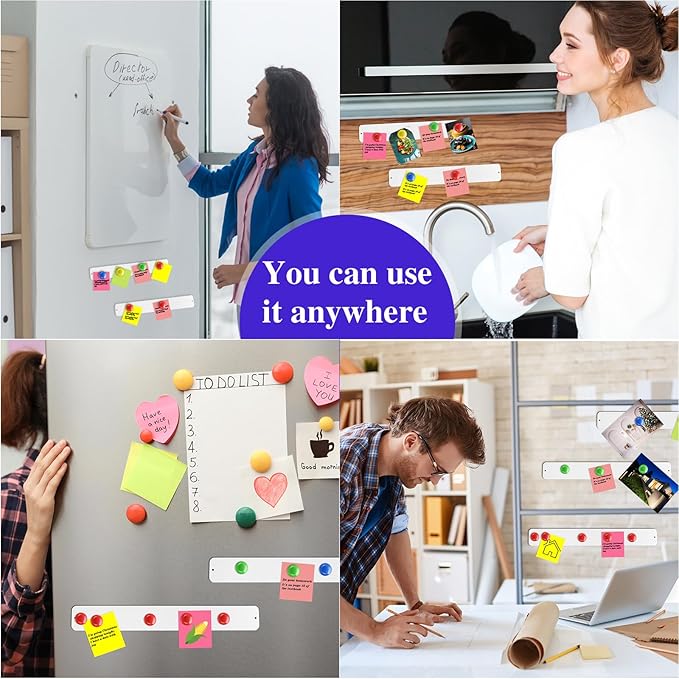 6 Pcs 15" x 2" Magnetic Display Board Souvenir Bulletin Board Strip Set with 48 Pcs Colorful Magnet for Office Home Wall Display Notes, Photos(White)