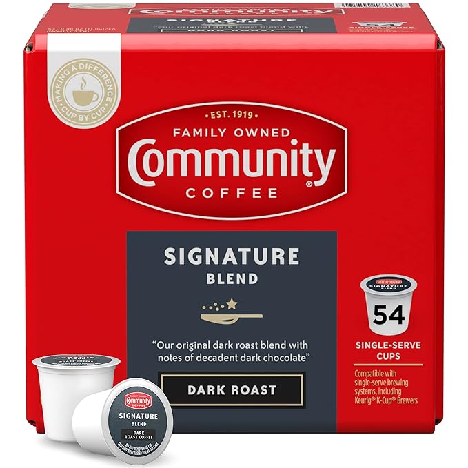Community Coffee Signature Blend 54 Count Coffee Pods, Dark Roast, Compatible with Keurig 2.0 K-Cup Brewers, Box of 54 Pods