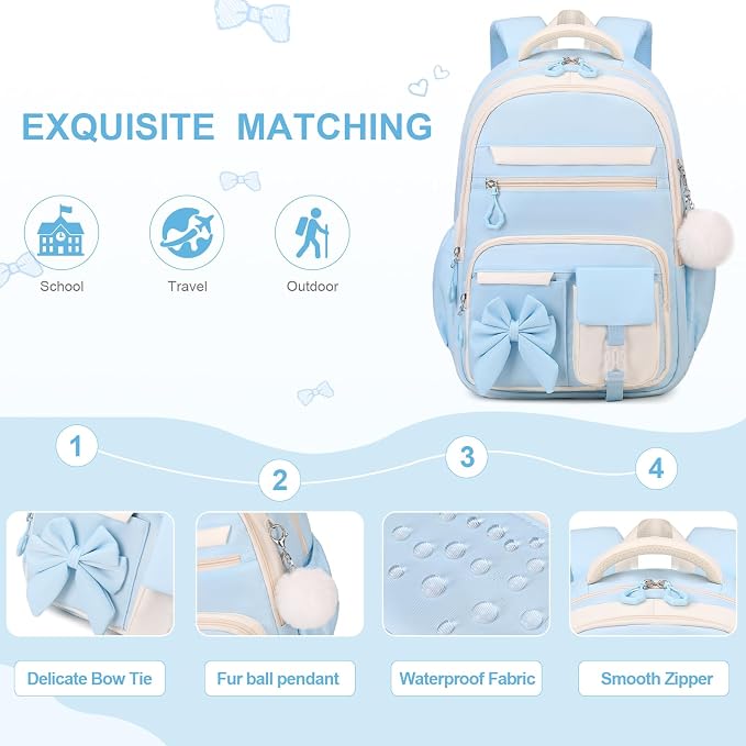 DIGOBAY Girls Backpack - Includes 14oz Insulated Water Bottle, Girls School Backpack Set with Lunch Bag & Pencil Case, Girl Teens for Elementary Preschool Middle School