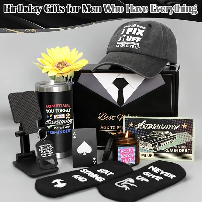Birthday Gifts for Mens Him Who Have Everything, Fathers Day Gift, Dad Gifts, Unique Dad Gift Baskets for Men Husband Brother Boyfriend Funny Thank you Gifts Ideas Grandpa Uncle Presents Black