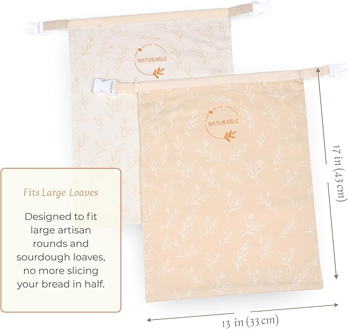 Beeswax Bread Bag for Homemade Bread & Beeswax Wrap Set, 2 XL Sourdough Bread Bags + 2 Beeswax Wraps for Food | Keep Bread Fresh, Breathable, Reusable & Less Waste Storage for Home Bakers (Beige) | Sourdough Bread Bags