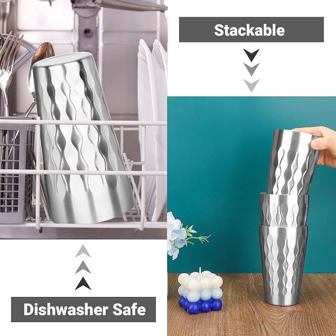 Stainless Steel Drinking Glasses, 19 oz Insulated Tumbler, 12 Pack Double Wall Unbreakable Stackable Water Tumblers Premium Insulated Metal Cup for Travel Camping Home Outdoor Gifts