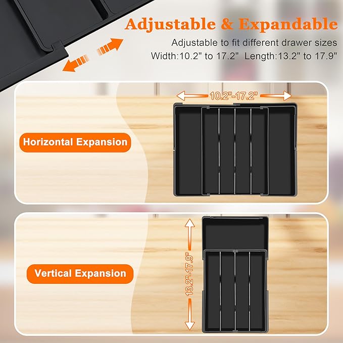Spaclear Expandable Large Silverware Organizer - BPA-Free Food-Safe Kitchen Drawer Organizer Adjustable Utensil Drawer Organizer Cutlery Tray for Spoons Forks Knives