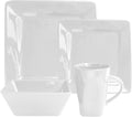 Kingsley Casual Square Dinnerware Set – 16-Piece Stoneware Dinner Party Collection w/ 4 Dinner Plates, 4 Salad Plates, 4 Bowls & 4 Mugs – Unique Gift Idea, White